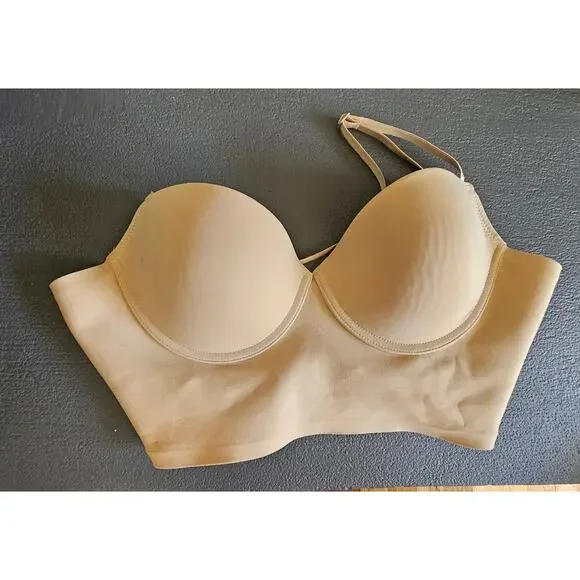 Uoolerp Bra, Low back, Crisscross, Halter, Deep Plunge, Nude, NEW Sz XL - Picture 2 of 6